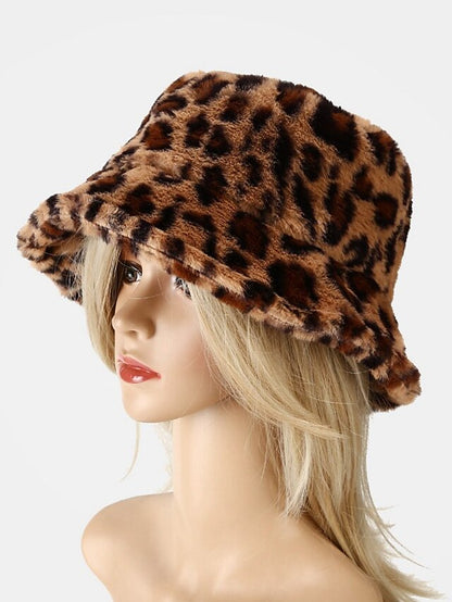New Winter Bucket Hats Fluffy Fur Men Women Panama Hat Fashion Warm Fisherman Cap Multi Color Leopard Printed Hat for Women
