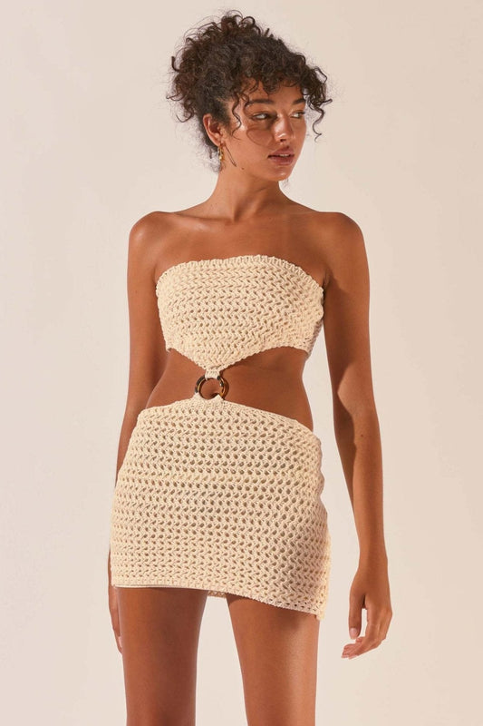 Vestido mini de crochet con aberturas y sin tirantes Edna