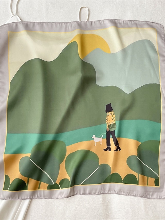 55*55cm Silk Small Square Scarf Women Exquisite Neck Tie Print Spring Summer Hair Accessory Bandana Headkerchief Shawl Wrap for Women