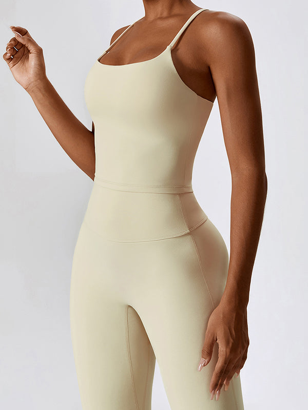 Sporty Solid Quick Dry Cami Top & Flared Pants Set