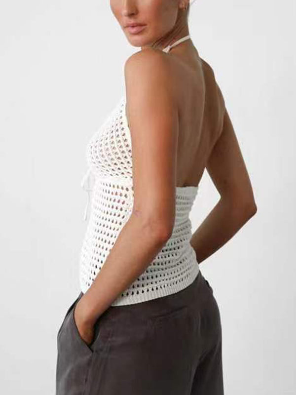 Knitted Hollow Cardigan Halter Vest