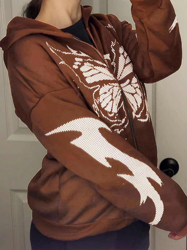 Butterfly Pixel Print Oversized Hoodie