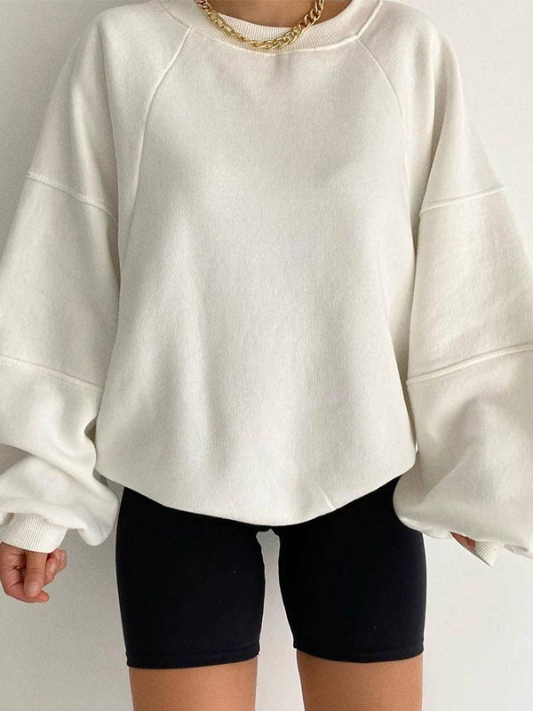 Solid Crew Neck Splice Sweatshirt