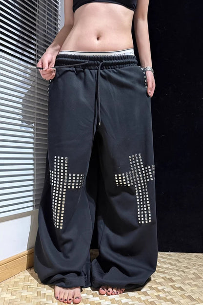 Gothic Rhinestone Drawstring Pants