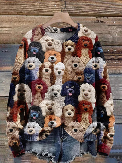 Jersey de punto multicolor con estampado de perro para mujer | Ideal para otoño/invierno