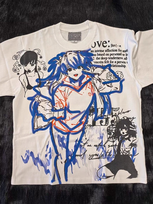 Edgy Anime Print Cotton Crew T-shirt