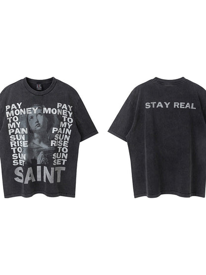 Washed Distressed Logo Graphic Crew Neck T-shirt