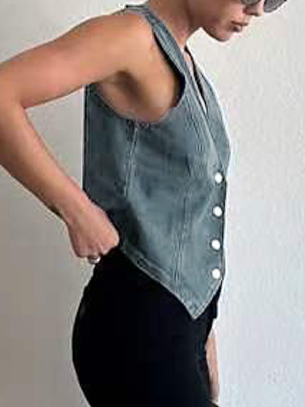 V Neck Denim Vest Tank Top