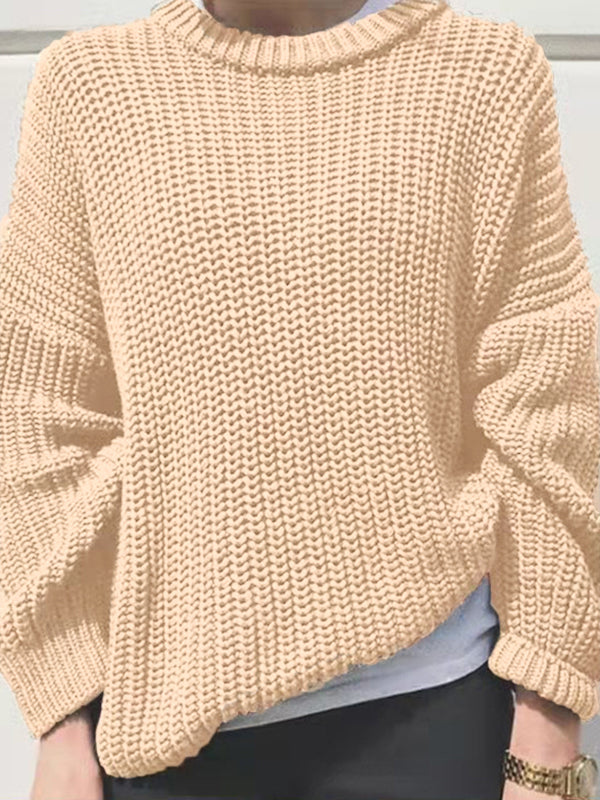 Solid Crew Neck Knit Sweater