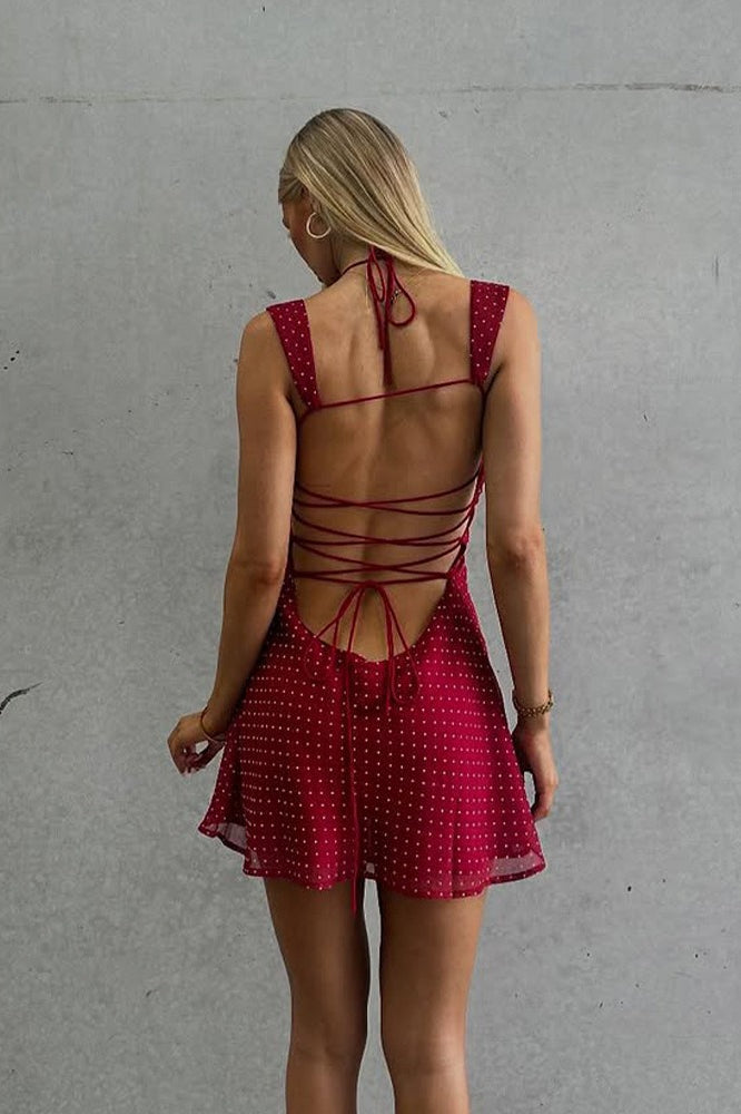 Chiffon Cami Backless Bodycon Mini Dress