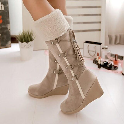 Botas casuales de ante hasta la rodilla con tacón para mujer | Ideales para días informales