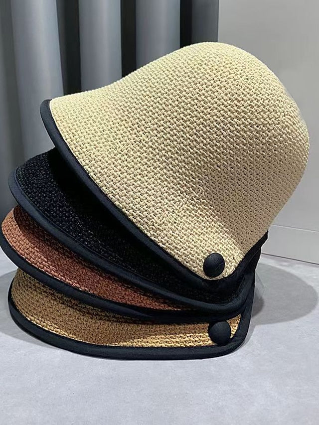 New Women Black Khaki Solid Bucket Hat Bob Caps Fashion Summer Panama Cap Beach Sun Fishing Shopping Boonie Hat Ladies Cap for Women