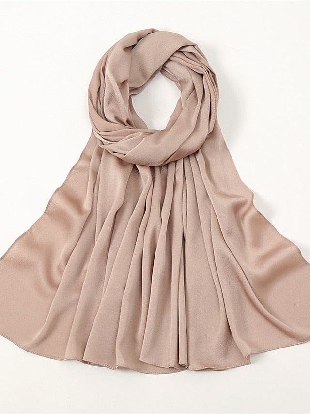 Crinkle Satin Hijab for Muslim Women Crepe Plain Shawl Wrinkle Solid Long Turban Islam Headscarf Solid Color Head Wrap Fashion for Women