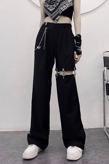 Cutout Tailored Slim Straight Pants