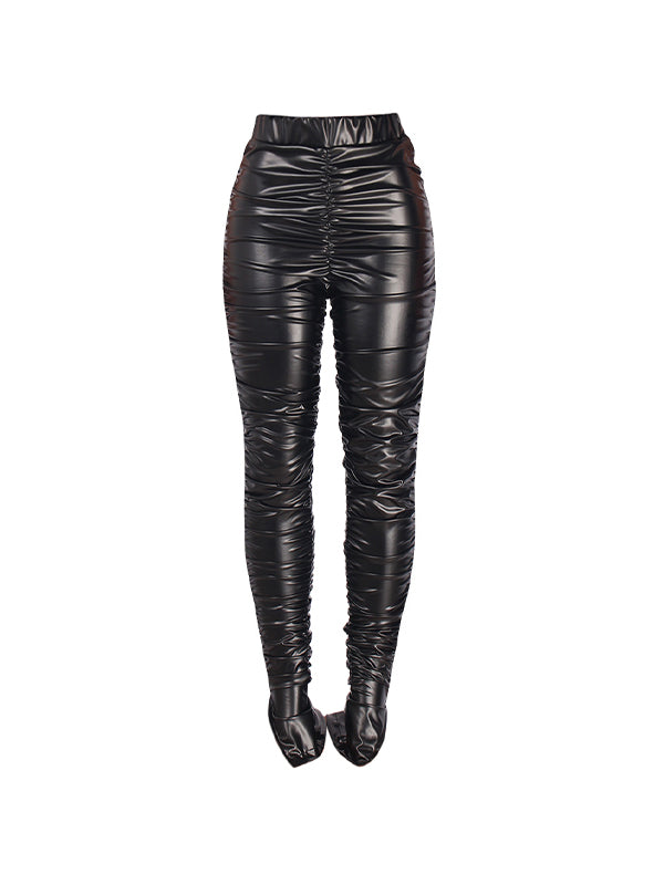 Split Stacked Slim Pu Leather Pants