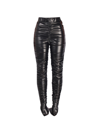 Split Stacked Slim Pu Leather Pants