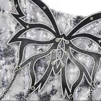 Metal chain butterfly applique glitter tube top  | Festival Outfits Women