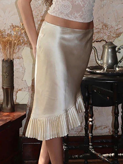 Low-Rise Slim Pleated Mermaid Skirt