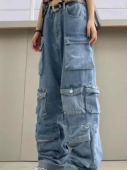 Multiple Pocket Washed Cargo Cargo Jeans