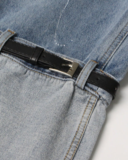 High-Rise Contrast Turn-up Straight-Leg Hybrid Jeans