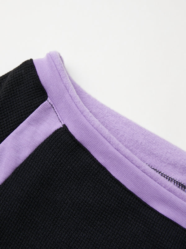 Contrast Color Off Shoulder Long Sleeve Tee