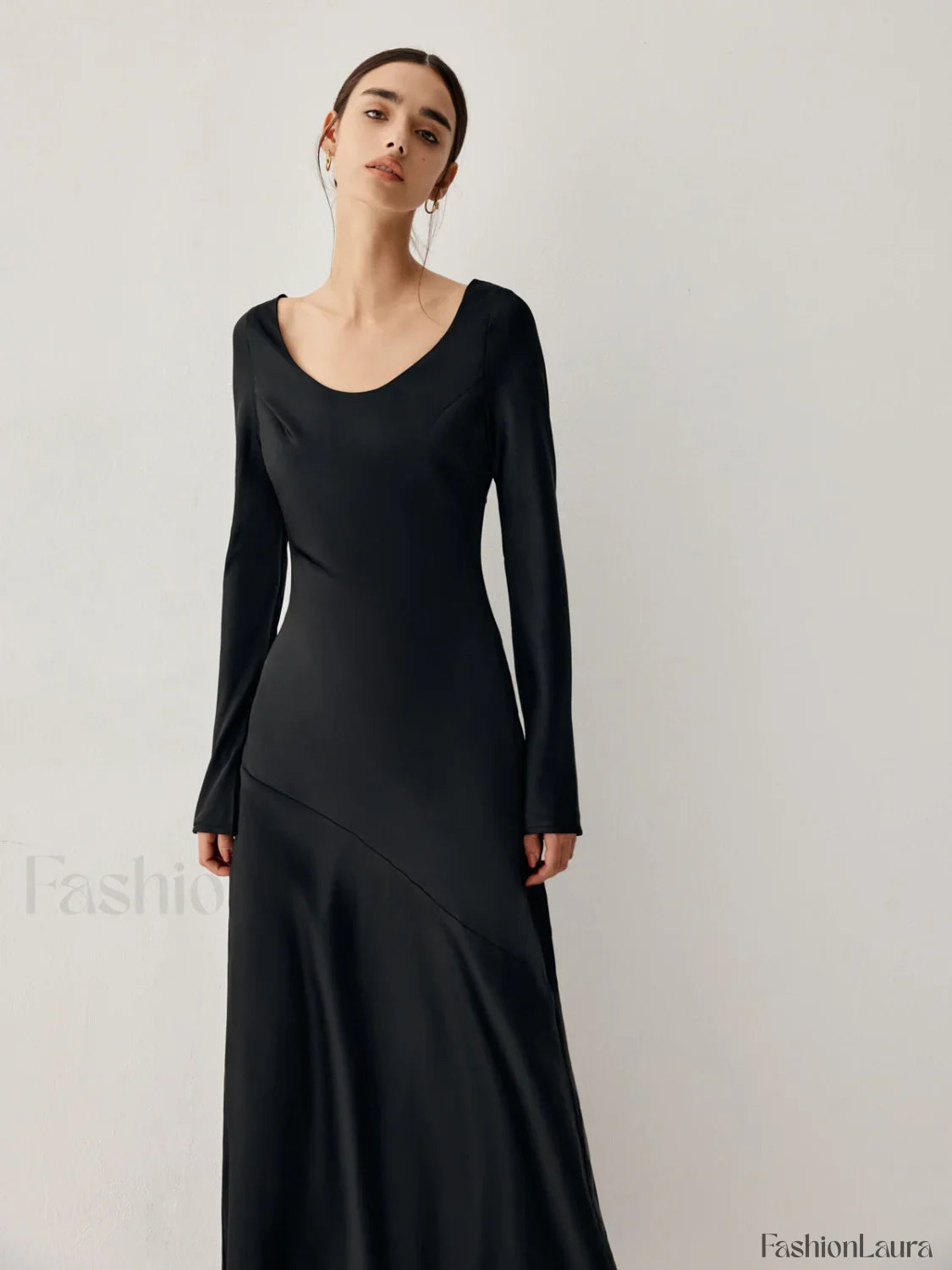 Effortless Satin Long Trendy Sleeve Long Dress