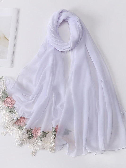 Sweet Style Muslim Lace Hijab Good Stitching Plain Scarf Premium Chiffon Scarf Shawl Islamic Soft Turban Head Wraps Headband for Women