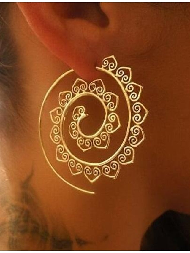 european and american new oval spiral earrings exaggerated swirl gear shape heart shape retro ear jewelry wholesale for Women