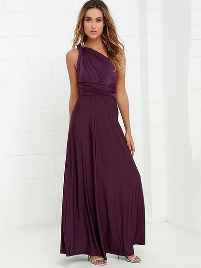 A-Line Bridesmaid Dress Halter / V Neck Sleeveless Convertible Floor Length Spandex with Sash / Ribbon / Pleats 2022