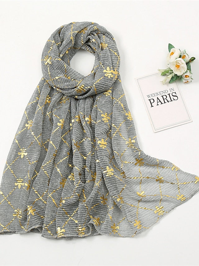 Long Style Plaid Scarf Women Shimmer Hijab Gold Shiny Shawl Glitter Headband Female Muslim Hijab for Women