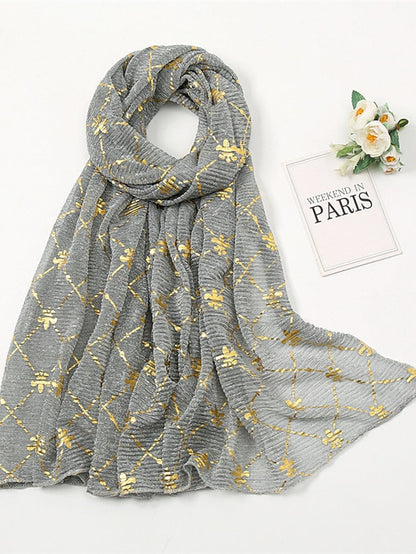 Long Style Plaid Scarf Women Shimmer Hijab Gold Shiny Shawl Glitter Headband Female Muslim Hijab for Women