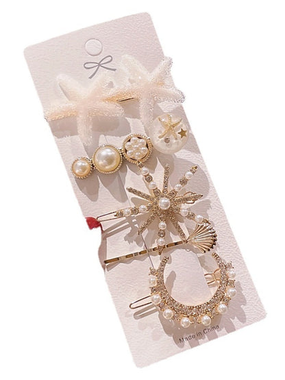 5 Pcs Fashion Hair Clips Set New Pearls and Acrylic Resin and Rhinestone Imitation Handmade Hair Barrettes Glitter Crystal Geometric Hairpin Elegant Gold Hair Accessories Gifts for Women Girls Ladies for Women