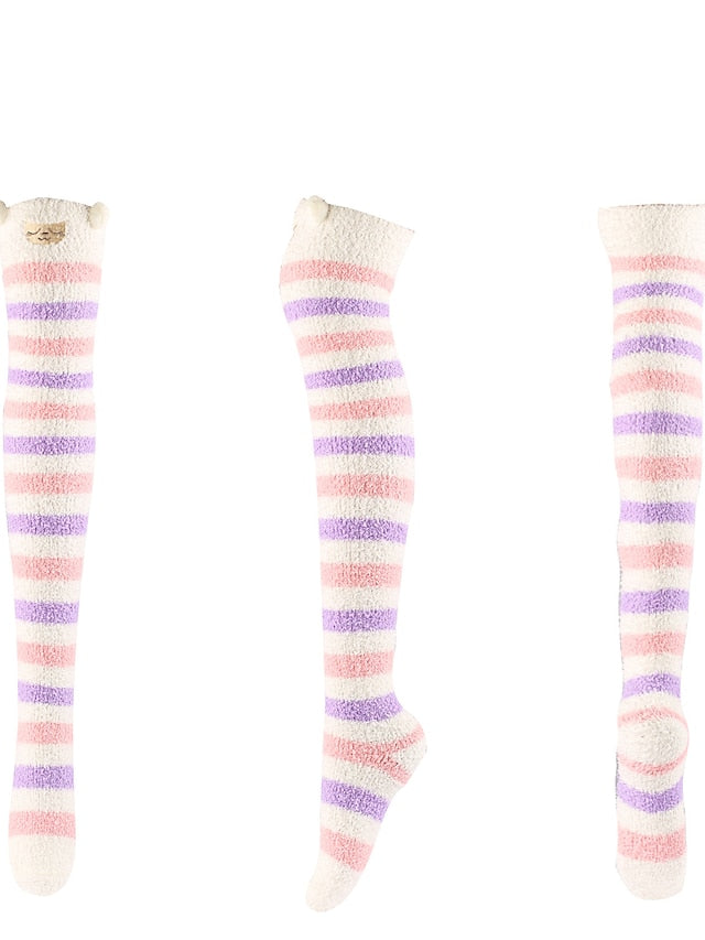 Knee High Socks Home Daily Multi Color Polyester Spandex Basic Classic Warm Cute 1 Pair for Women