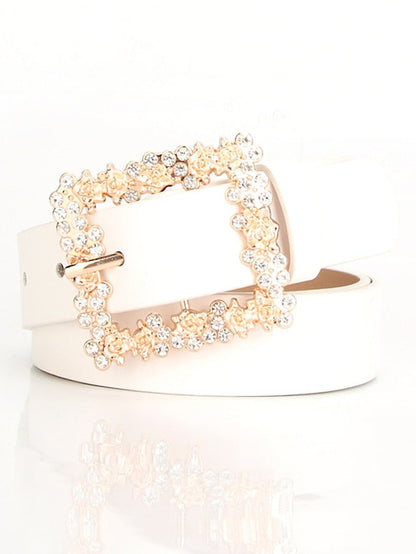 Unisex PU Buckle Belt PU Leather Prong Buckle Crystal Rhinestone Casual Classic Party Daily Green White Black Brown for Women