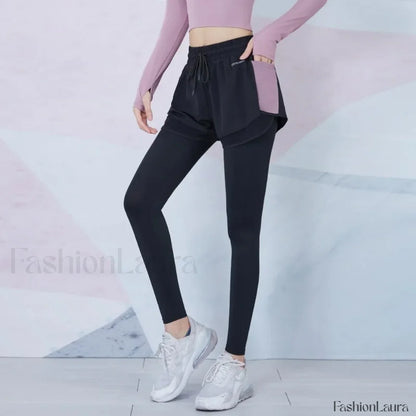 Elastic Waist Mesh 2 in 1 Gym Leggings Sweatpants