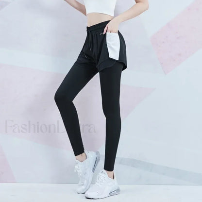 Elastic Waist Mesh 2 in 1 Gym Leggings Sweatpants