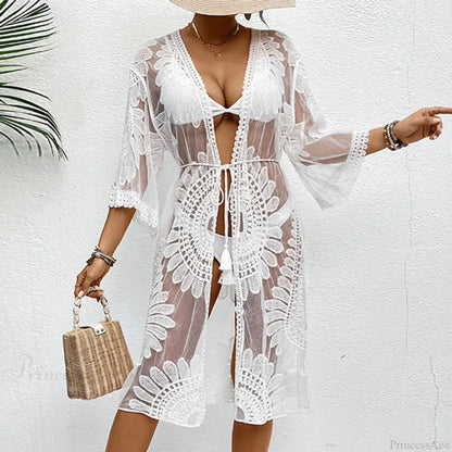 Elegant Lace-Up Beach Smock Cover Up