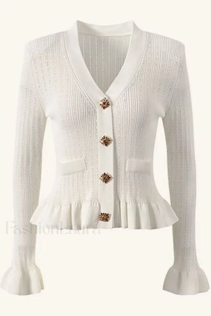 Elegant Lotus Leaf Hem Knit Cardigan