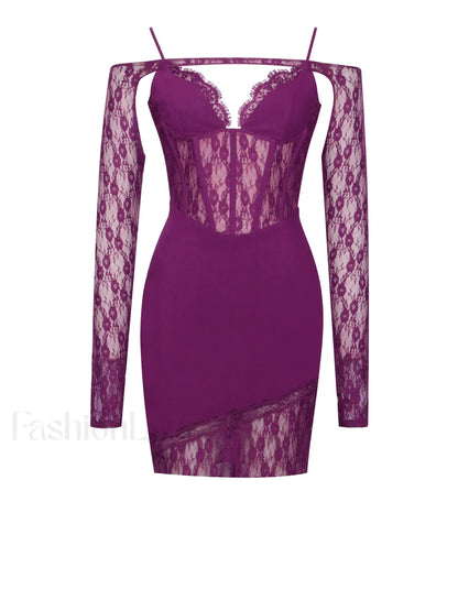Elsie Purple Lace Charming and Crepe Mini Dress