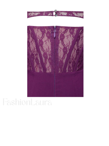 Elsie Purple Lace Charming and Crepe Mini Dress