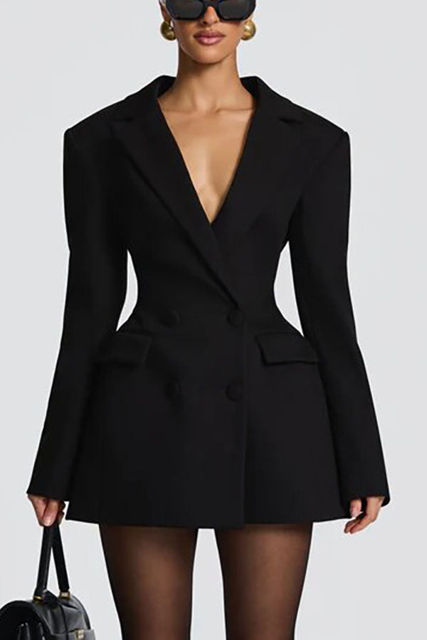 Elvira Double-breasted Long Sleeve Adjustable Back Belt Lapel Blazer Mini Dress