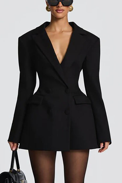 Elvira Double-breasted Long Sleeve Adjustable Back Belt Lapel Blazer Mini Dress
