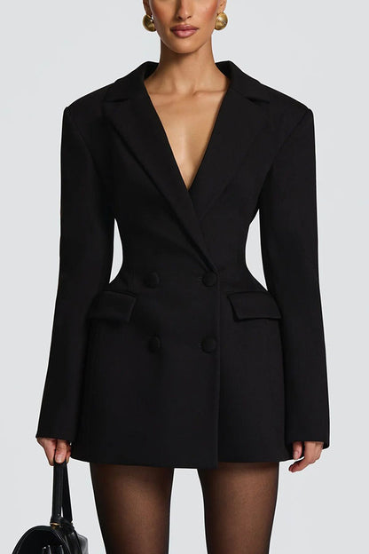 Elvira Double-breasted Long Sleeve Adjustable Back Belt Lapel Blazer Mini Dress