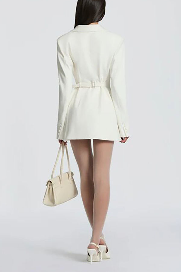Elvira Double-breasted Long Sleeve Adjustable Back Belt Lapel Blazer Mini Dress