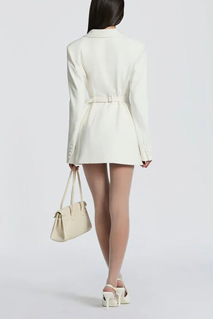 Elvira Double-breasted Long Sleeve Adjustable Back Belt Lapel Blazer Mini Dress