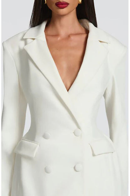 Elvira Double-breasted Long Sleeve Adjustable Back Belt Lapel Blazer Mini Dress