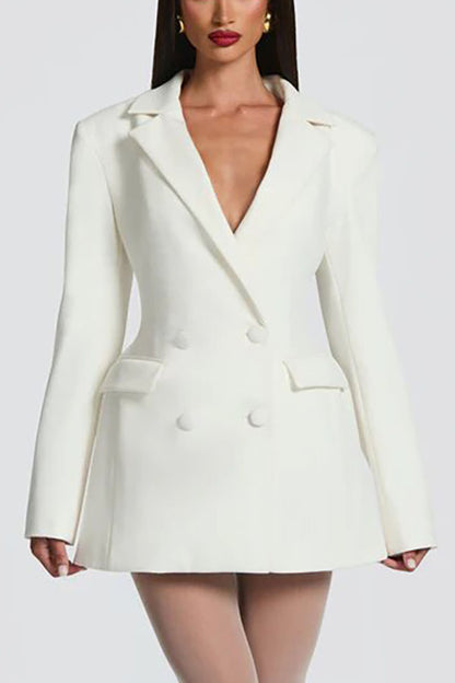 Elvira Double-breasted Long Sleeve Adjustable Back Belt Lapel Blazer Mini Dress