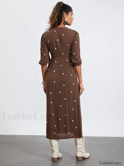 Embroidered Tie-Waist Boho Dress