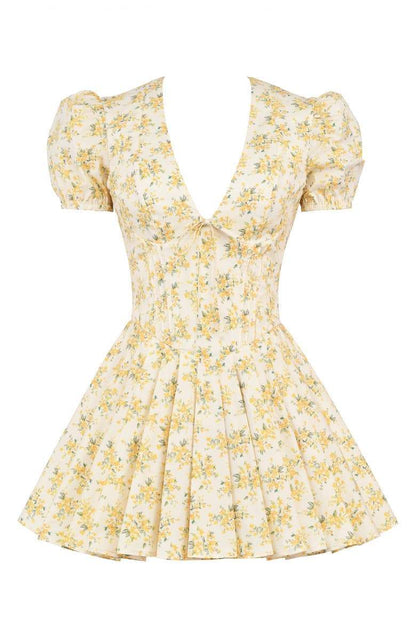 Vestido mini con cuello en V y estampado floral Emily