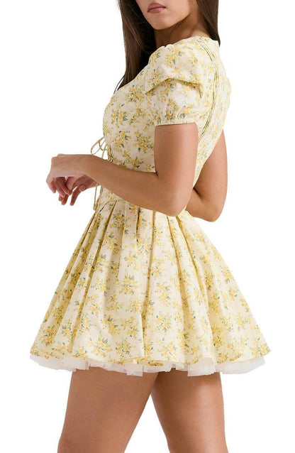 Vestido mini con cuello en V y estampado floral Emily